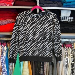 Just Be black/gray zebra print long sleeve fleece lined hoodie size S